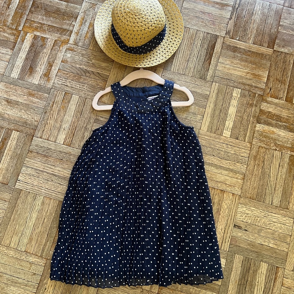 Blueberi Boulevard Navy Polka Dot Dress w/Hat Sz 4t
